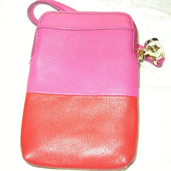 FOSSIL ~ fuchsia pink & red leather wristlet ~ new - Picture 4 of 4